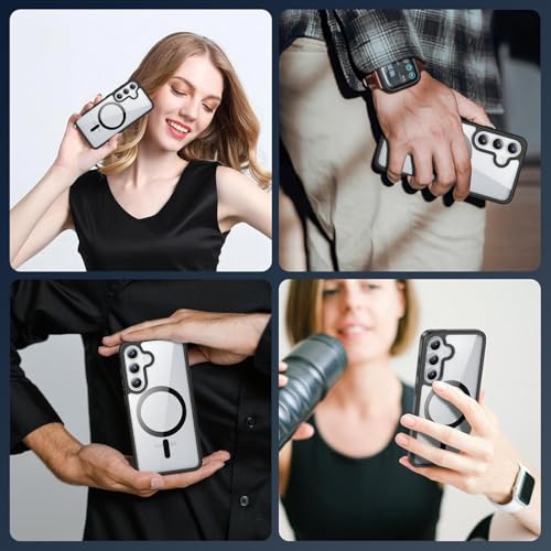 Image of Back Cover Case for Samsung Galaxy S23 5G | Back Cover with Mag-Safe | Transparent & Black Mobile Phone Back Case Cover for Samsung Galaxy S 23 / S23 5G | Anti Yellow TPU Back Cover