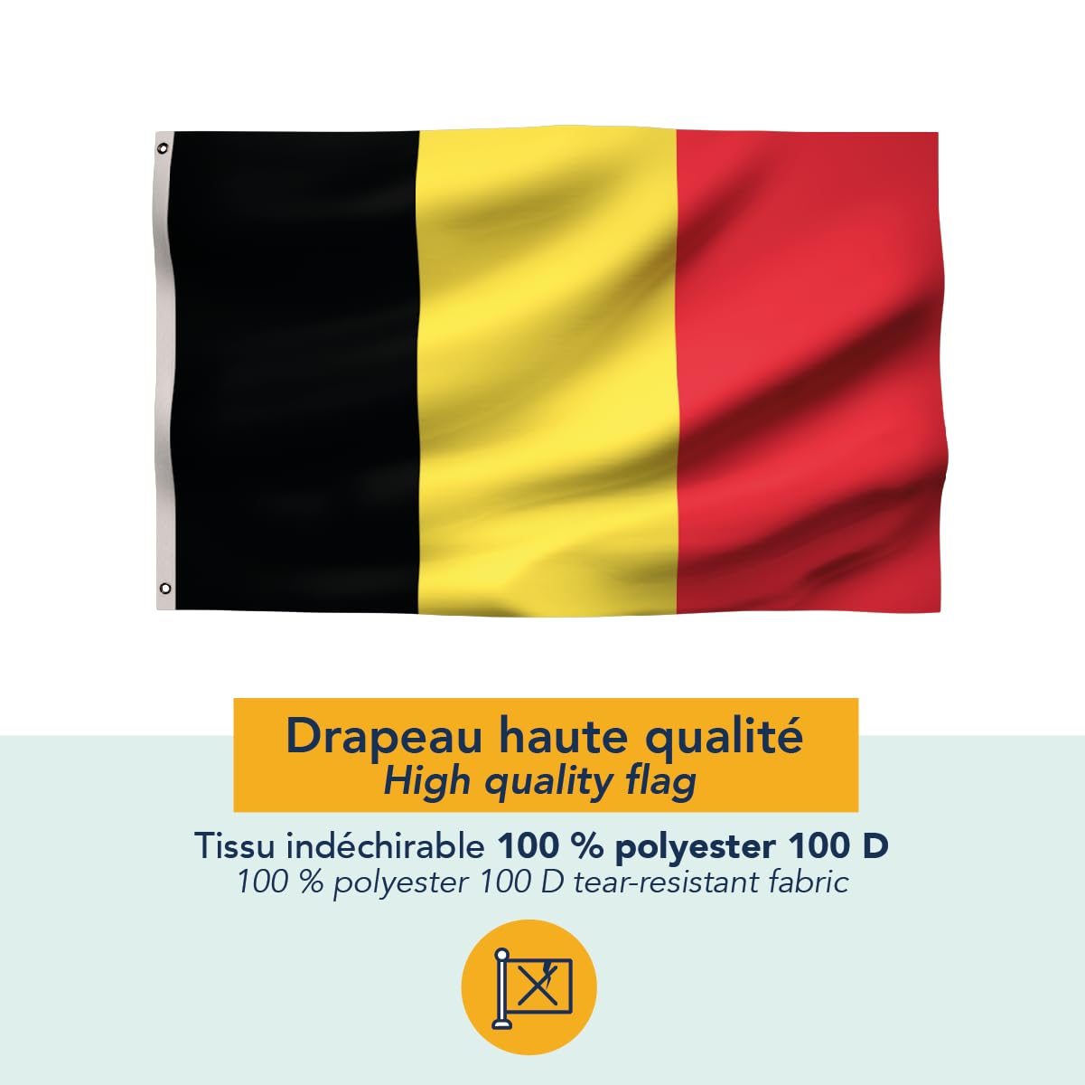 Premium Belgium Flag 150x90cm - Very Resistant and Excellent Quality Belgium flag with 2 metal eyelets - Be proud of your colors ! - Image 3