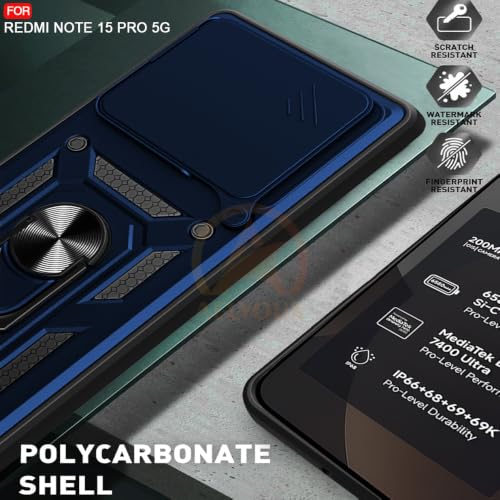 Image of Armor Bumper Back Cover Case for Redmi Note 15 Pro 5G Rotating Camera Cover, Ring Holder & Kickstand | Heavy Duty & 360 Degree Protection Redmi Note 15 Pro 5G Back Cover (Blue)