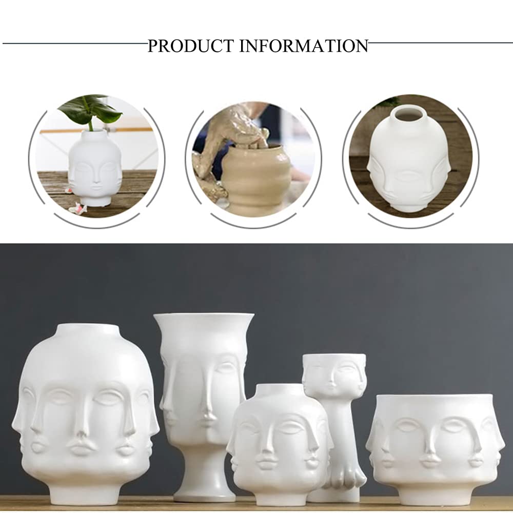 Florero Rostro Humano, Jarrón De Cara Maceta, Jarrones De Cerámica, Rostro Humano JarróN Decorativo con Forma De Cabeza Mesa Florero Decorativo,Diseño De Cara Estatua,D