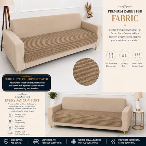 Image of Homerz Premium Rabbit Fur Sofa Cover with Anti-Skid Backing, Soft Plush Fabric Sofa Protector for Living Room Furniture (Coffee, 6 (3+2+1) Seater, Only Seat Cover)