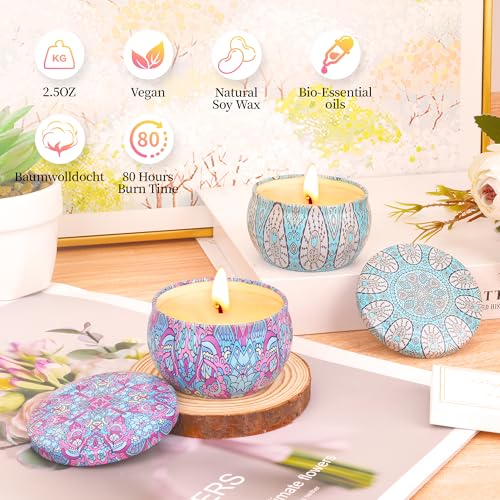 Scented Candles Gift Set for Women Men, Aromatherapy Candle Set Soy Wax 4 Pcs,Stress Relief Fragrance Candle Tea Lights Lavender,Blue Bell,Wood Sage&Sea Salt for Birthday/Valentine's Day/Christmas - Image 4