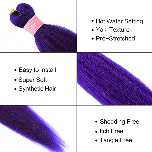 Mychanson Purple Braiding Hair 20 Inch 6Pcs/Packs Pre Stretched Braiding hair Extensions For Braids Professional Hot Water Setting Synthetic Yaki Straight Hair For Braiding(#purple, 20Inch) — view 3