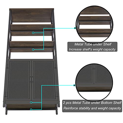 Aubtik Farmhouse Bookshelf With Storage, Rustic Book Shelf With Doors, Industrial Tall Wood Bookcase With Cabinet For Home Office, Living Room, Bedroom (Walnut Brown) #TOP4