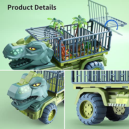Cute Stone Dinosaur Truck, Dinosaur Transport Car Carrier Truck With Dinosaur Toys, Friction Powered Cars, Activity Playmat, Dino Car Playset Toys For Kids Boys Grils #TOP3