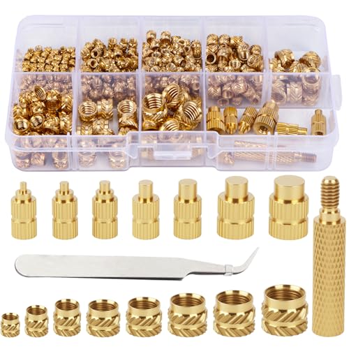 Juego de 389 Puntas de Soldadura de Rosca, Juego de Insertos Roscados con Insertos Roscados M2/M2.5/M3/M4/M5/M6/M8 con Tuercas de Presión de LatóN para Accesorios de Impresión 3D