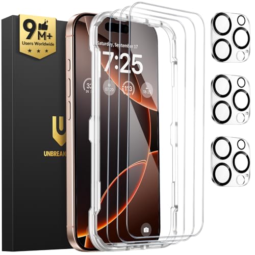 UNBREAKcable iPhone 16 Pro Max Screen Protector 3-Pack Upgraded Dual-Tempered Glass + 3 Camera Lens Protectors Military-Grade 9H Hardness HD Clarity Anti-Fingerprint Case Friendly 6.9 Inch