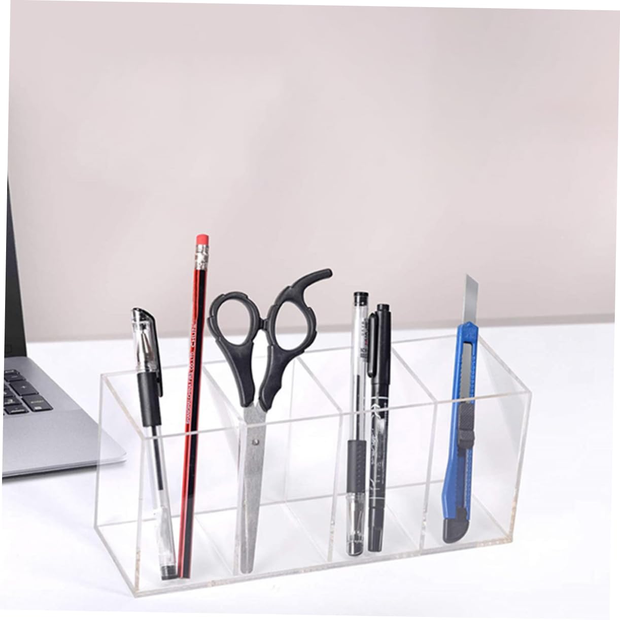 Porta Pennelli Per Trucco in Acrilico Trasparente Da Scrivania 4 Scomparti, Scatola Porta Cosmetici Resistente e Capiente, Organizer Per Pennelli e Cancelleria Per Uso Domestico