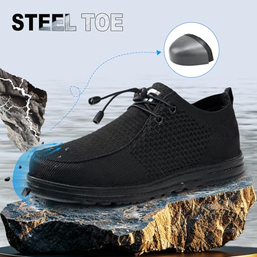 Image of Steel Toe Shoes for Men Lightweight Safety Work Shoes with Kevlar Puncture Resistant Midsole Comfortable Low Top Work Shoes for Warehouse Factory Light Construction