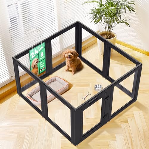 Image of FXW AuraSpace Acrylic Indoor Dog Playpen for Puppies and Small Dogs, 24 Inch, 8 Panels, Black