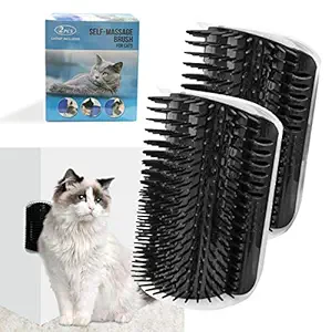 2 Pack Black Catnip Wall Massage Corner Brush for Long & Short Fur Cats and Kittens - Self Groomer Scratcher with Soft Comb