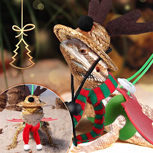 7 Pieces Christmas Bearded Dragon Santa Hat Scarf Lizard Leash Harness Set Bearded Dragon Costume Christmas Lizard Scarf Hat Xmas Lizard Costume Accessories For Reptile Christmas Cosplay Photo Prop #TOP2
