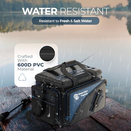 Image of Reaction Tackle Saltwater Fishing Tackle Bags, Water Resistant 1000D PVC Tackle Box Bag with Removable Dividers, Fits 3600 and 3700 Trays, Medium