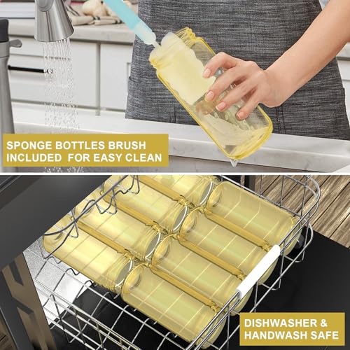 Image of Ruckae Gold 16oz 10 Pack Juice Bottles, Glass Bottles Juicing with Lids, Smoothie Cup Lids and Straws, Water Bottle Mason Jar Drinking Glasses for Juicing, Smoothies, Kombucha