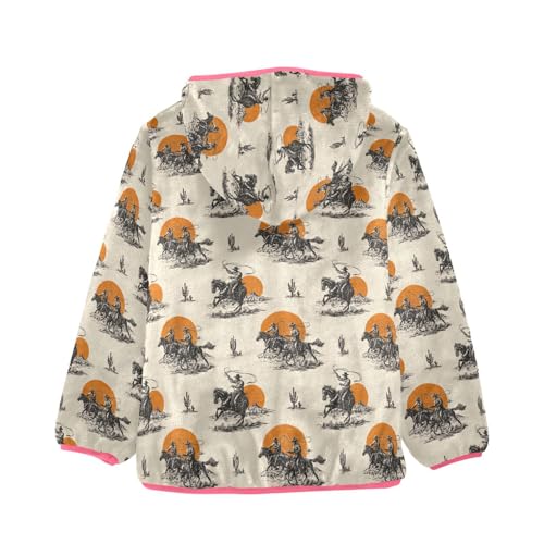 Girls Fleece Coat Western Cowboy Zip-Up Hoodie Boys Outerwear Kids Hooded Jacket 3T2