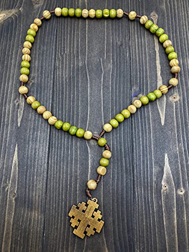 Nazareth Store Olive Wood Prayer Rosary Catholic Our Father Wooden Jerusalem Cross Short Cord Car Protection Chaplet Amulet in Velvet Bag2