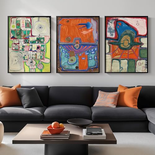 Original Slow Dance Frame Framed Large Colorful Abstract Wall Art for Living Room, Set of 3 Mid Century Modern Canvas Prints,...