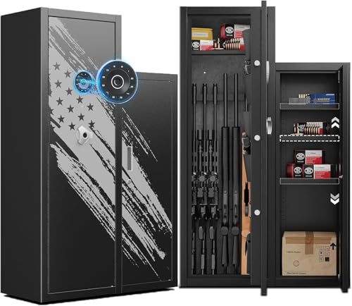 KAER 8-10 Gun Safe Large Gun Safe for Rifles and Pistols Quick Access Home Gun Rifle Safe and Storage Gun Locker Cabinet with 4 Pistol Pouches and Removable Shelf for Shotgun Firearm Ammo