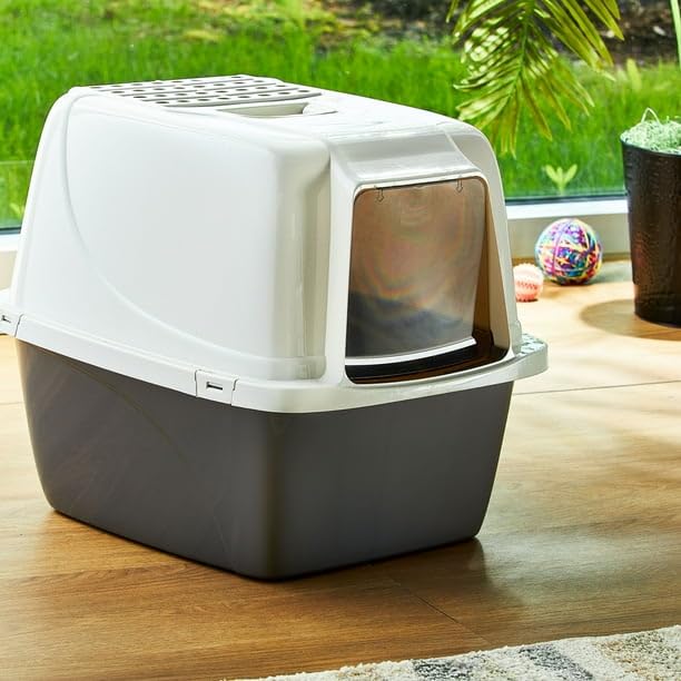 Extra Large Hooded Enclosed Cat Litter Box - Cover Features A Non-Flexible Build with A Hinged Door for Your Cat to Slip Easily in and Out Through, BPA Free
