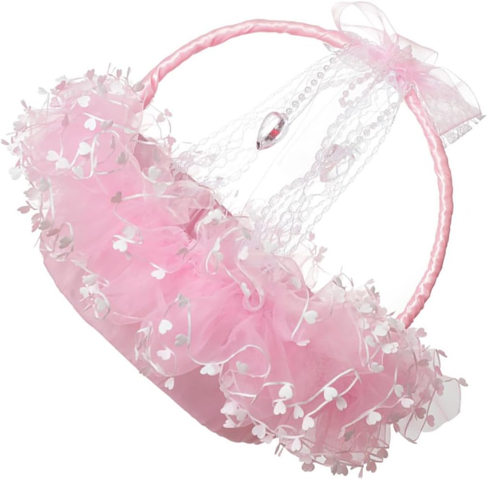 Wedding Flower Girl Basket Foldable Portable Handheld Lace Basket for Ceremony Party Supplies