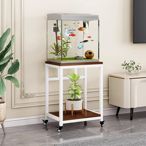 Mobile Fish Tank Stand on Wheels, Sturdy Oak Storage Shelf
