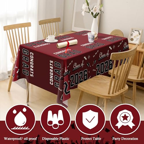 Image of OHOME Maroon Graduation Decorations Class of 2026 2027- ๐๐๐๐ ๐๐๐ ๐๐๐๐ ๐๐๐๐๐ โ๐๐% ๐๐
๐
Plastic Tablecloth for Class of 2026 Decorations Party Favors Supplies Banner,54 inch X 108 inch,2Pack