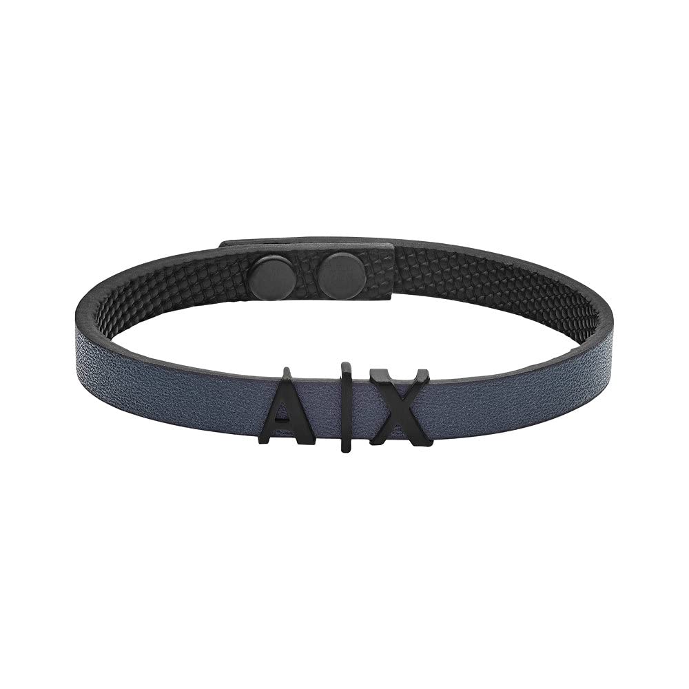 Emporio ArmaniArmani Exchange Pulsera Para Los Hombres, Longitud Interior: 185-195mm, Tamaño Id: 22X12X4mm Pulsera De Cuero Azul, AXG0053001