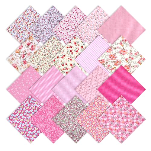 Image of Cotton Fabric, 60 Pcs Pink Series Cotton Quilting Fabric for Sewing | Fabric Squares 10x10 Plaid Stripe Floral Printed Print Fabric Squares for DIY Sewing Cutting Patchwork Crafts