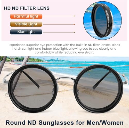 Image of (1Pack Adjustable Polarized Round Sunglasses with 1-9 Gears, ND Filter Lens and Infinity Dimming, Multifunctional Adjustable Tint Sunglasses for Beach & Outdoor Activities