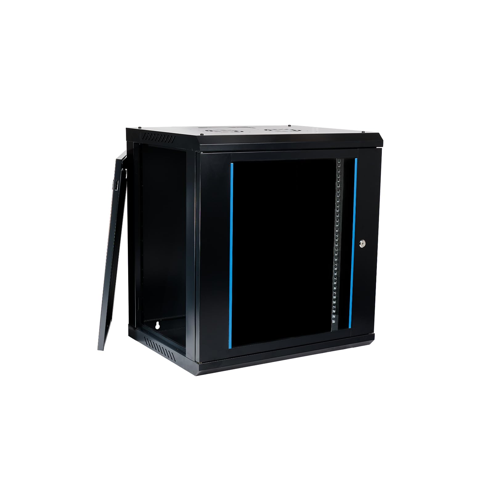 Netzwerkschrank 19 Zoll 12HE I 450 mm Tiefe I Serverschrank Schwarz I Wandmontage I abschließbare Glastür I voll montiert I 100 kg Traglast I 600×450×636 mm (Schwarz - 45cm, 12HE)