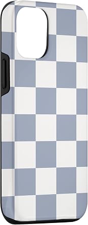 Light Blue-Gray and Creamy Checkered Checkerboard Pattern Case for iPhone 12/12 Pro