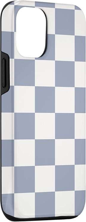 Light Blue-Gray and Creamy Checkered Checkerboard Pattern Case for iPhone 12/12 Pro