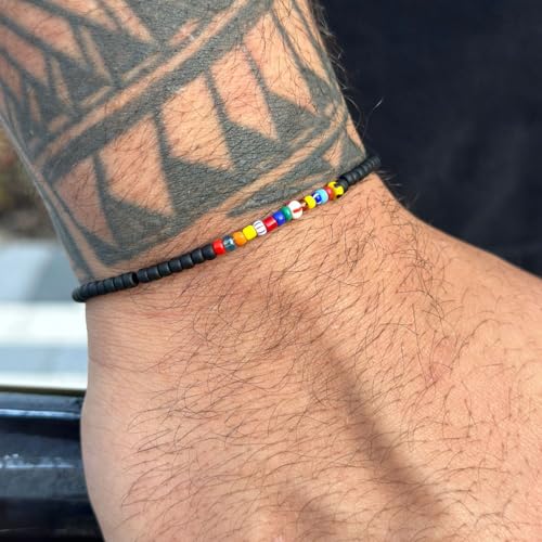Pulsera elástica multicolor con cuentas de vidrio africano miniatura 2