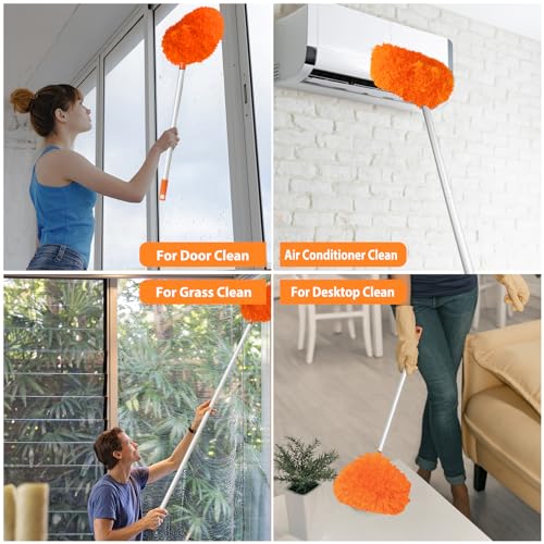 Image of Ceiling Fan Cleaner Duster High Ceiling Extended Fan Blade Cleaner from 13 to 50 Inch Reusable Microfiber Ceiling Fan Duster with Extension Handle for Furniture Bookshelves Wall Door (Orange)