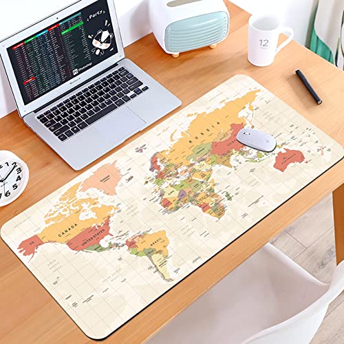 SHIVNAMI Alfombrilla Raton Grande Gaming Mouse Pad,Mapamundi Político Beige Vintage Alto Detallado del Mapamundi Rojo Atlas de EUR,Lavable, Antideslizante Diseñada para Gamers, Trabajo de Oficina