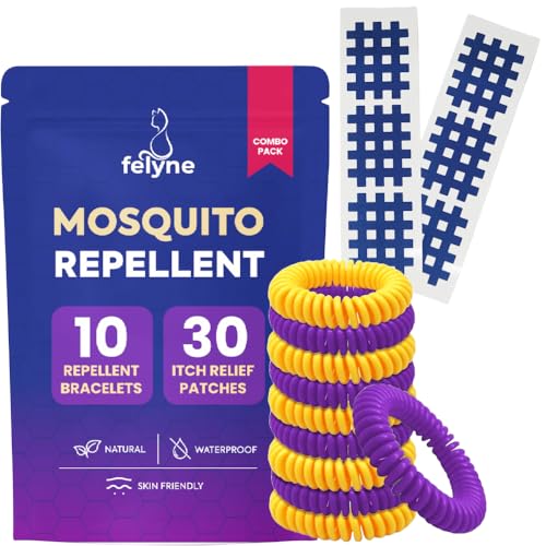 Pulseras repelentes de mosquitos (x10) y parches para aliviar la picazón (x30) – Protección natural de insectos de citronela sin DEET, niños y adultos, paquete combinado por Felyne