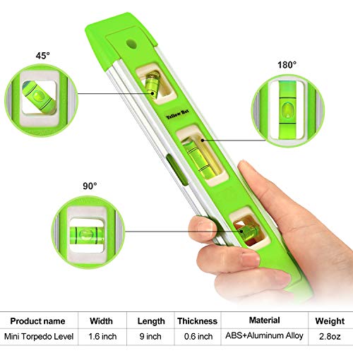 2-Pack Aluminum-Sided Torpedo Level, 9 Inch Level Spirit Bubble level with Overhead Viewing Slot(Blue/Green)