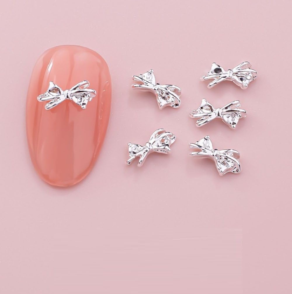 qbodp 50 Pcs Nail Decoration Fashion Nail Decoration Bow Decoration for Nail, Nail Supplies Nail Art Decoration Accessories,Silver
