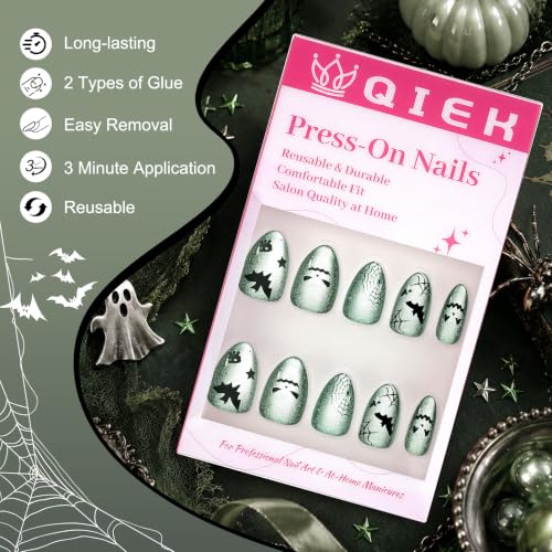Halloween Cat Eye Press on Nails Short Almond, Spider Ghost, 32 Pcs - image 3