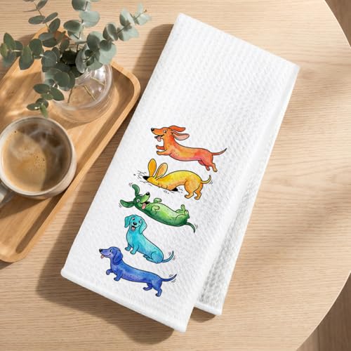 Image of Hanamiya Na 2 Pcs Cute Dachshund Kitchen Towels 24x14 Inch, Dachshund Gifts Reusable Dish Towels for Kitchen Bathroom Decor, Waffle Weave Absorbent Tea Towel, Weiner Dog Gifts for Women Mom Friend