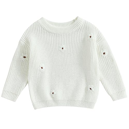 Image of Mubineo Baby Girl Winter Clothes Cute Flower Sweater Crewneck Pullover Long Sleeve Knit Newborn Infant Sweaters
