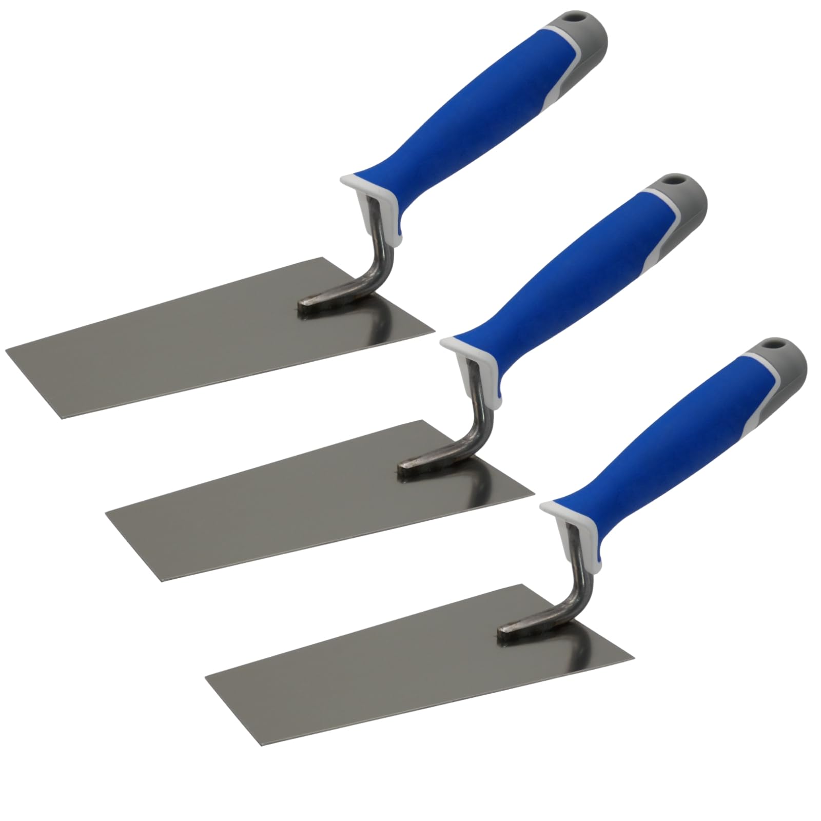 DEWEPRO Lot De 3 Truelles Berner 145x80x55mm En Acier Inoxydable Avec Poignée Bi-Matière Antidérapante – Truelles De Maçon Pour Enduit, Mortier Et Stuc – Outils Professionnels Pour Finitions Précises