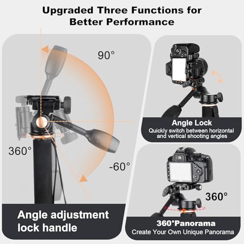 Image of Koolehaoda 71.6 inch Camera Monopod with 3-Way Pan Tilt Head & Detachable Feet | Aluminum Tripod & Monopod Photography Unipod Stick for DSLR, Camcorder, Vlog & Sports Shooting