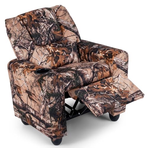 Image of GLACER Kids Recliner with Cup Holder, Velvet Toddler Lounge Chair