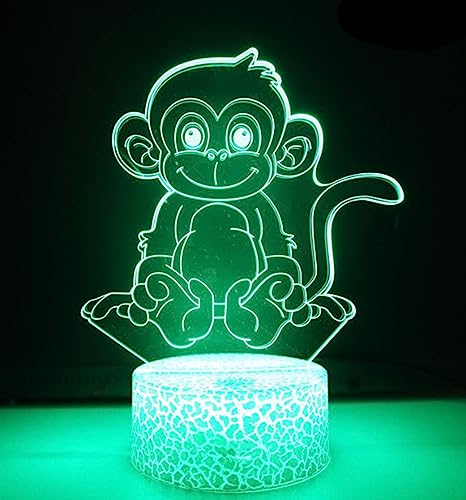Image of 3D Monkey Night Light Lamp Illusion 7 Color Changing Touch Table Desk Decoration Lamps Acrylic Flat ABS Base USB Cable Birthday Gift Toys