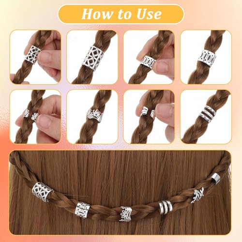 Image of 60Pcs Silver Hair Accessories For Braids, 6 Styles Hair Cuffs Adjustable Braid Jewelry Clips Loc Dreadlock Accessories for Women and Girls
