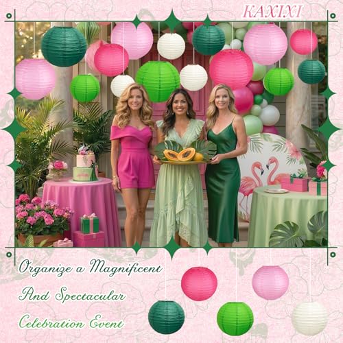 Image of 15-Piece Pink Green White Paper Lanterns Party Decorations
