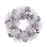  Lola Home Corona de Navidad de piñas y Acebo Blanco de plástico de Ø 24 cm