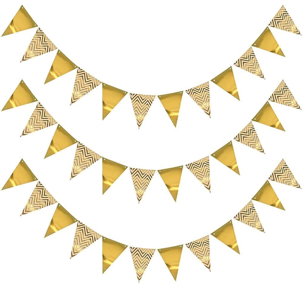 Pop The Party Paper Triangle Flag,Gold, (3 Pack)-36pcs Triangles Flags,3pcs Strings (B09VCF8K3T) Amazon Price History, Amazon Price Tracker