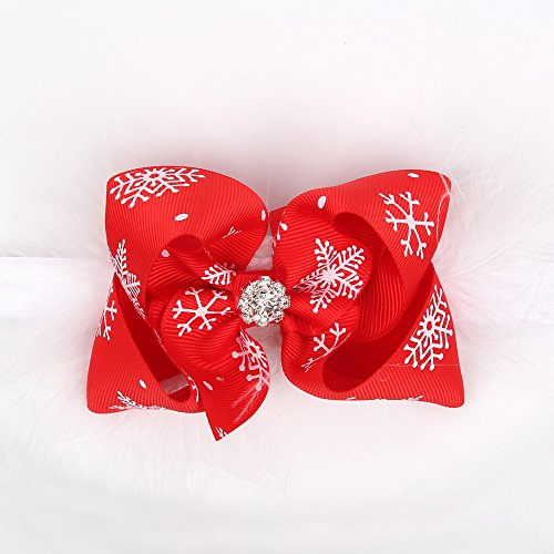 Baby Girl's Christmas Feather Headband Christmas Rose Chiffon Flower Elastic Hair Band (Feather Red 1)3